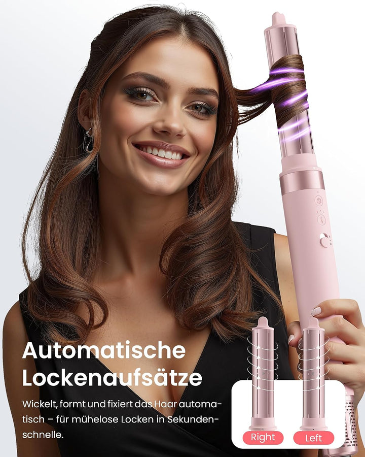 MESCOMB 6-in-1 Airstyler, Hairstyler mit Auto-Wrap Lockenstab &amp; Föhnbürste Rosa Perlato, Rosa Perlat