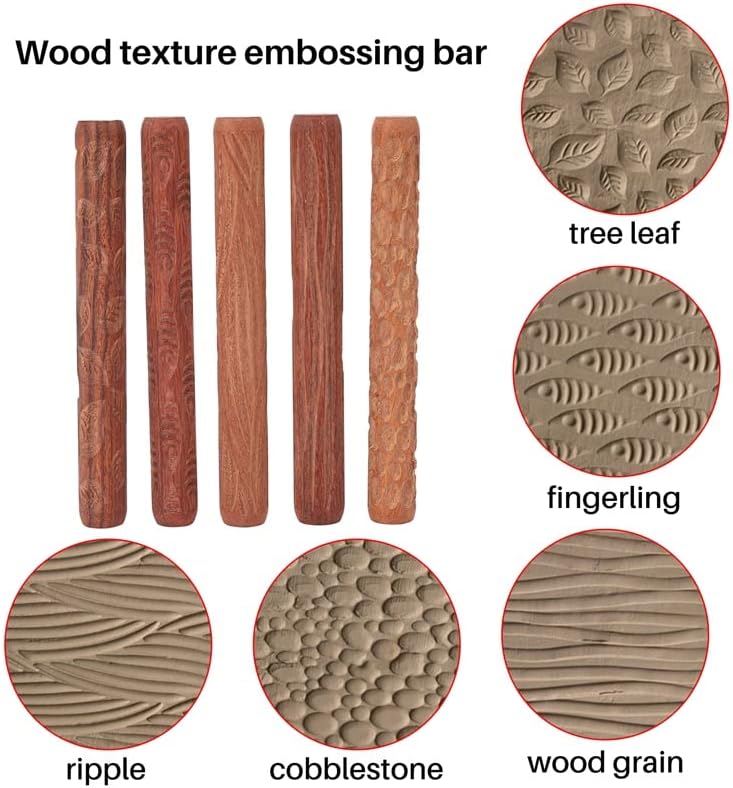 Tiamu 5 Stück -Tonroller, Töpferton Walzen Se, Ton Stempel, Töpfereimuster-Roller, Geprägte Nudelhöl