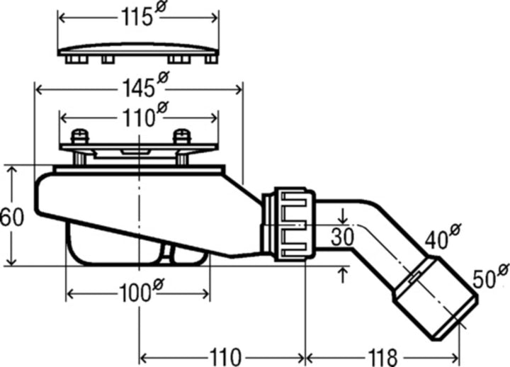 Viega 634100 Ablaufgarnitur Tempoplex 6963 Kunststoff/verchromt 112 mm x DN 40/50 x 60 1.00 Chrom, 1