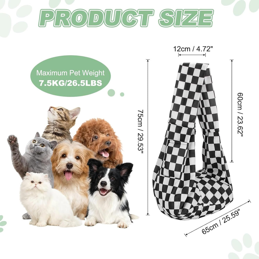QUARKZMAN Hundetrage Atmungsaktive Textur Mit Tasche Schwarz Weiss Karo | 1 Stück, Für Kleine Hunde