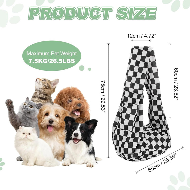 QUARKZMAN Hundetrage Atmungsaktive Textur Mit Tasche Schwarz Weiss Karo | 1 Stück, Für Kleine Hunde