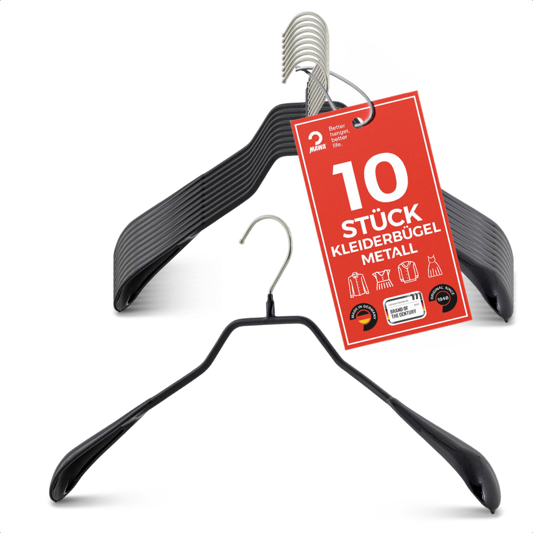 MAWA Kleiderbügel, Set mit 10 körpergeformten Metallkleiderbügeln, ideal für Mäntel, Jacken, Blazer
