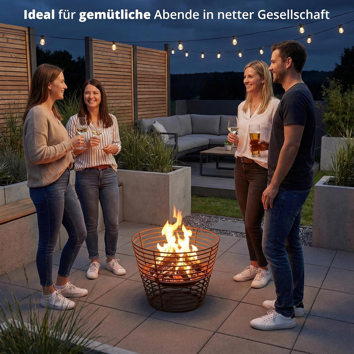KHG Feuerschale Ø54 cm aus Eisen in Rostoptik, moderner Feuerkorb für Holz & Kohle im Industrial-Loo