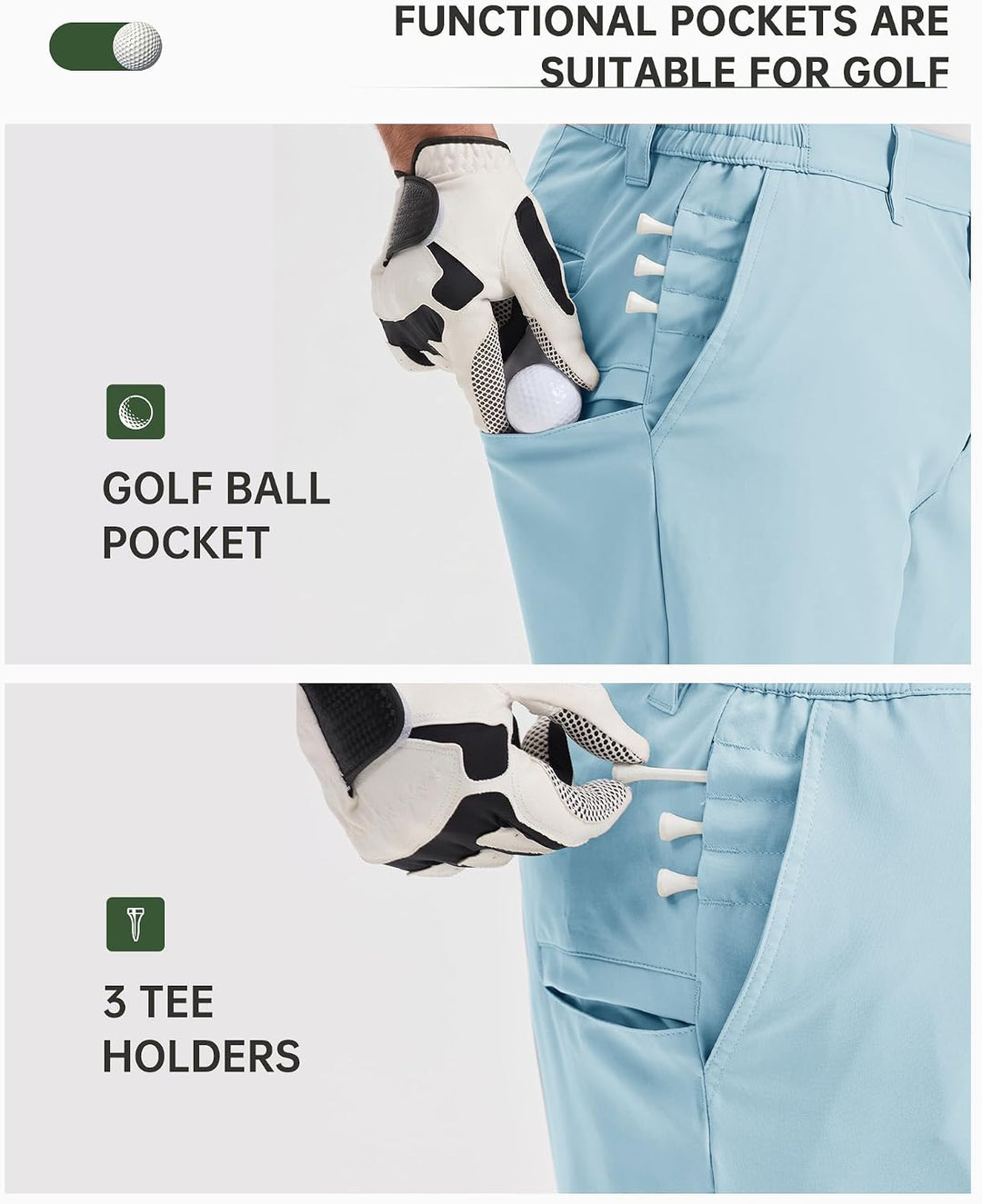 33,000ft Herren Golf Shorts Stretch Bermuda Shorts UPF 50+ Leichte Kurze Golfhose Chino Shorts Summe