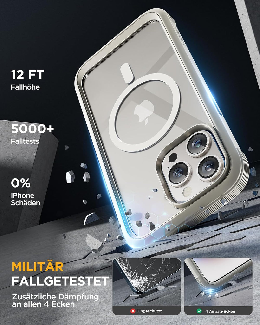 Miracase 360 Grad für iPhone 15 Pro Hülle Magnetisch mit Eingebaut Glas Schutzfolie und Kameraschutz
