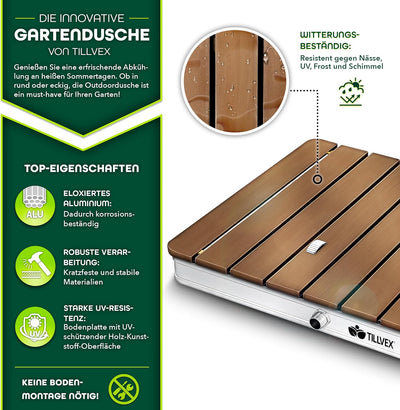 tillvex® Gartendusche Outdoor bis 4 m Fontänenhöhe | Bodendusche rechteckig mit Fussrad | Aussendusc