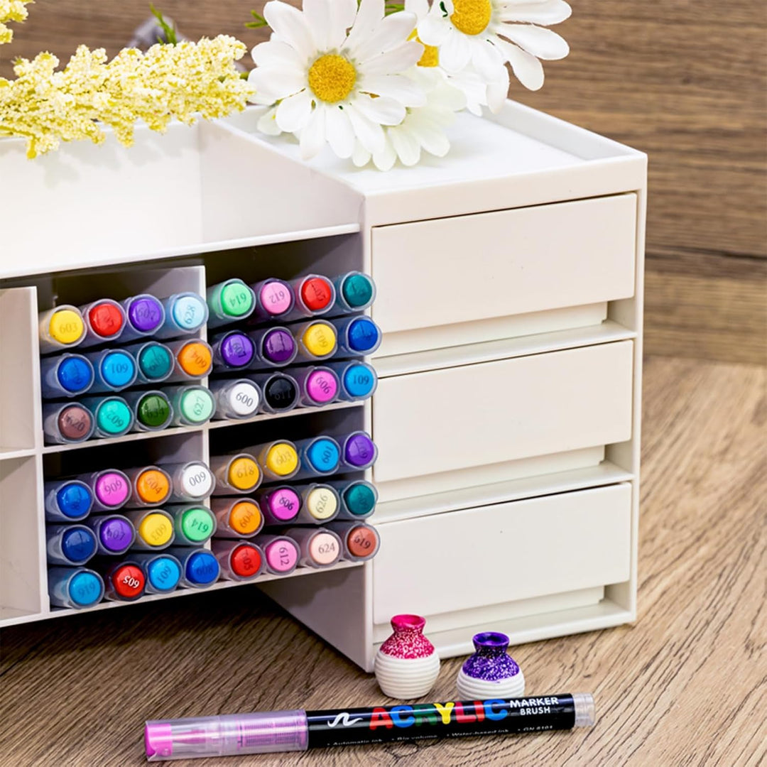 Guangna 60 Farben Acrylstifte Marker Set für Stoff, Leinwand, Glas, Holz und Papier, 60