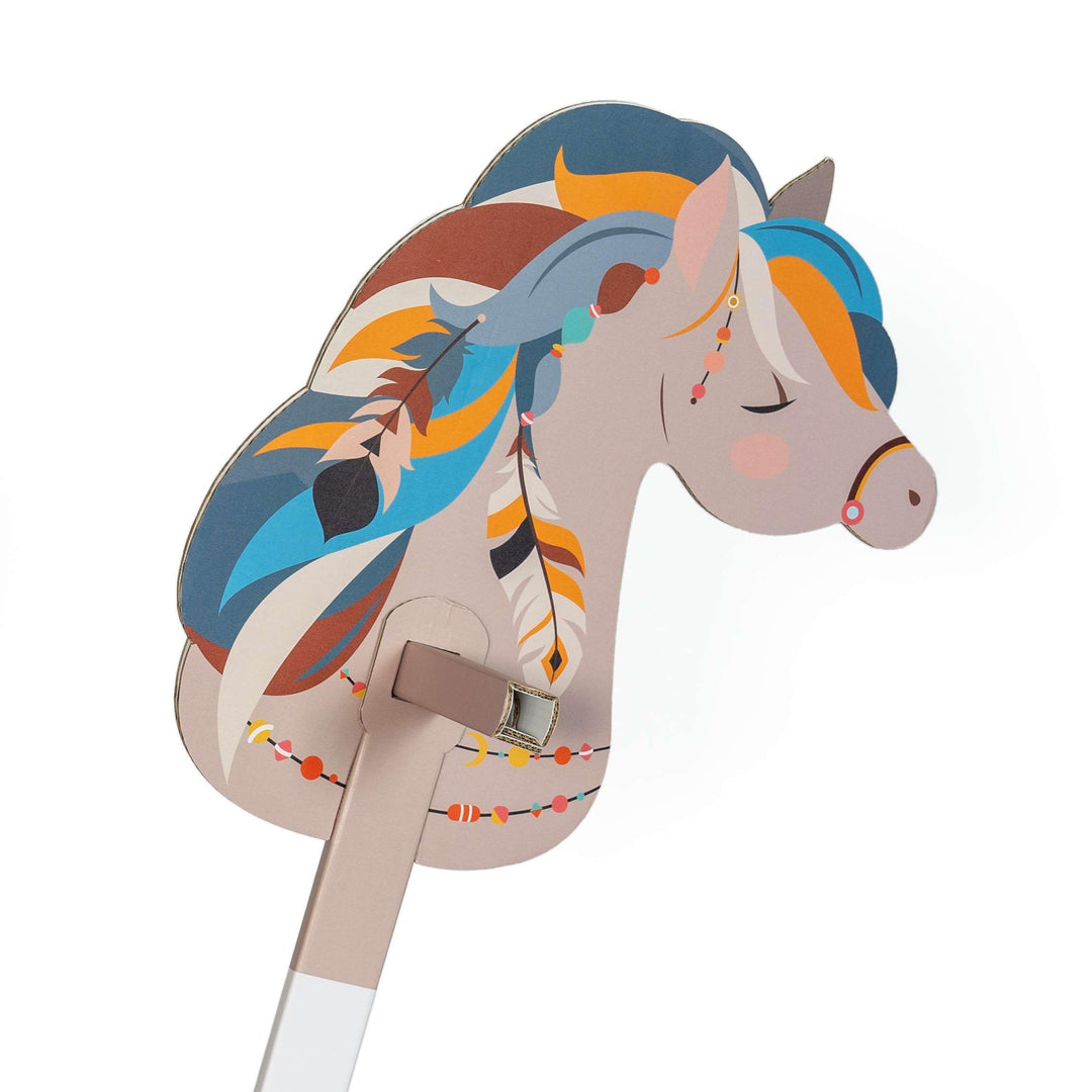 Steckenpferd aus Pappe 115 x 40 x 25 cm Hobbyhorse Stockpferd - Pferd Ethno blau, Pferd Ethno Blau