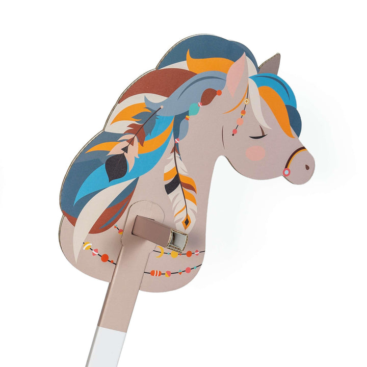 Steckenpferd aus Pappe 115 x 40 x 25 cm Hobbyhorse Stockpferd - Pferd Ethno blau, Pferd Ethno Blau