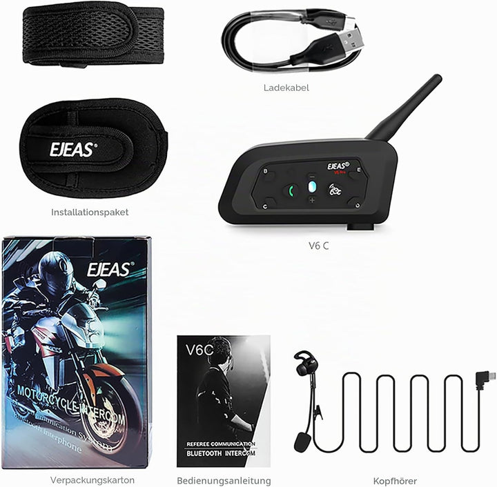 EJEAS V6C Professionelles Fussball Schiedsrichter Bluetooth Intercom Headset, 800m 2 Personen Volldu
