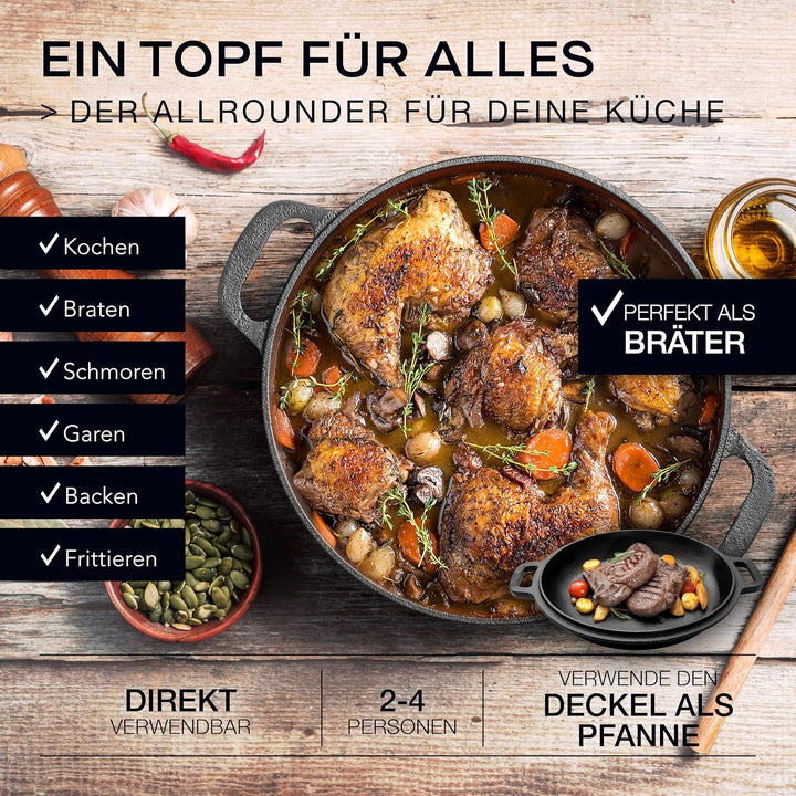 besok Brotbacktopf - Gusseisen Brot Backen Topf - Brotbackform mit Deckel - Induktion - Brottopf zum