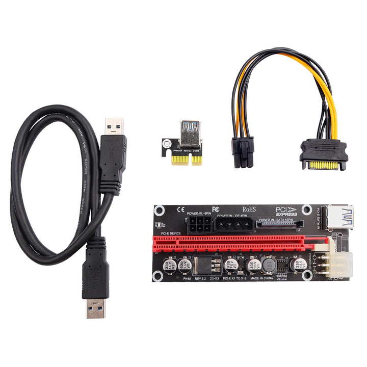 PCIe 1X auf 16X Riser Karte für Bitcoin Mining - 3 Netzteiloptionen (6Pin, Molex, SATA), 60 cm gesch