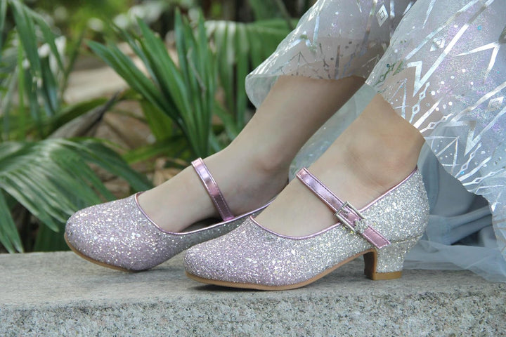 EIGHT KM - Mädchen High Heel Kleid Schuhe - Mary Jane Prinzessin Hochzeit Pumps - Funkelnder Glitzer
