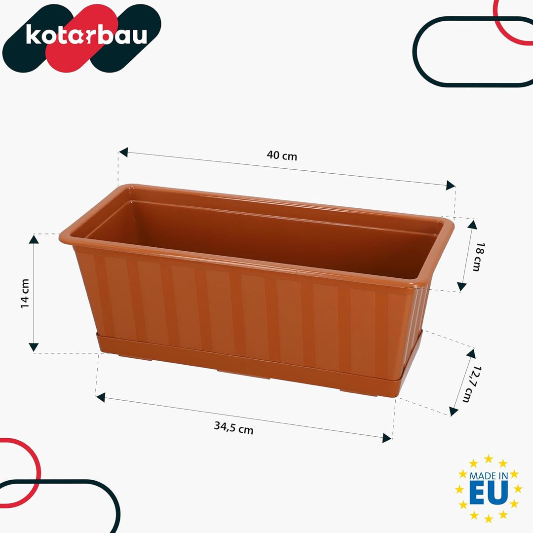 KOTARBAU® 4er Set Blumenkasten - Blumentopf für Balkon - 40 x 18 x 14 cm - Terrakotta - Balkonkasten