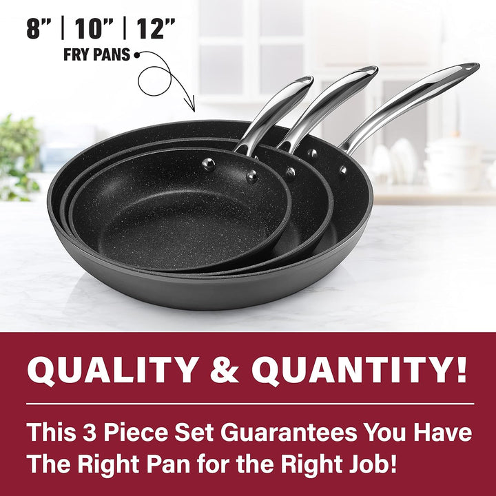Granitestone Pro Harteloxiertes Set Pfanne 8", 10" und 12" Kochgeschirr, 100 Prozent PFOA-frei, ofen