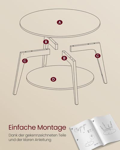 VASAGLE Couchtisch rund, Wohnzimmertisch 2 Ebenen, Kaffeetisch für Wohnzimmer, 80 cm d, 45 cm H, ein