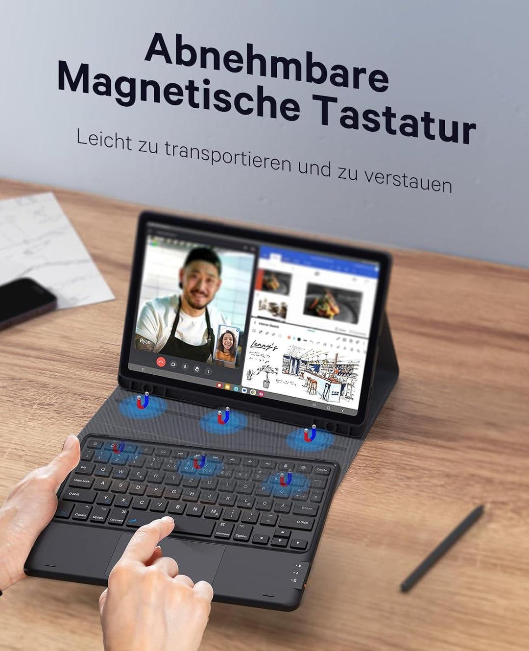 Earto Samsung Galaxy Tab Tastatur für S9 11"/S9 FE 10.9”, Smart Touchpad, Tab S9 Hülle mit S-Pen-Hal