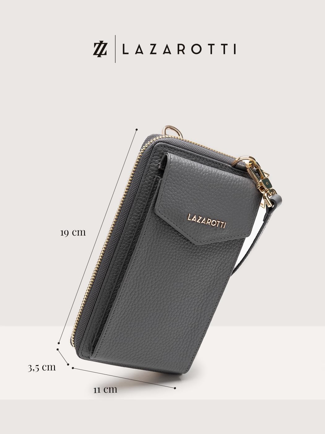 Lazarotti Bologna XL Leder Damen-Geldbörse & Handytasche (2-in-1) | 16 Kartenfächer | zum Umhängen m