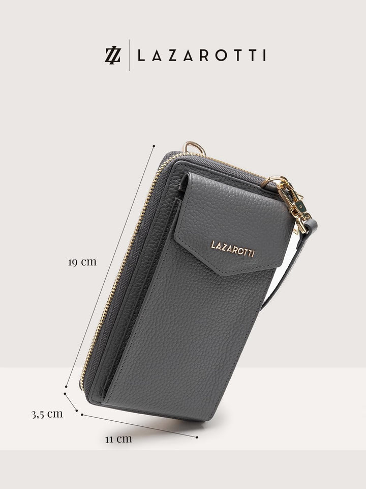 Lazarotti Bologna XL Leder Damen-Geldbörse & Handytasche (2-in-1) | 16 Kartenfächer | zum Umhängen m