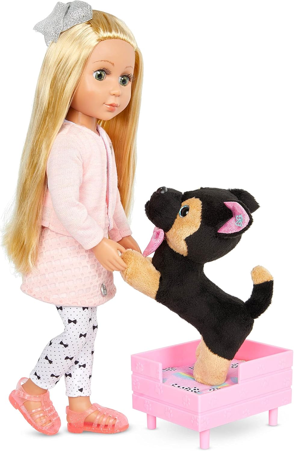 Glitter Girls - Jax - 15 cm Plüschwelpe zum Anfassen - Deutscher Schäferhund Puppe - Hundebett & Dec
