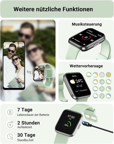 Tensky Smartwatch Damen mit Telefonfunktion 1,8'' Alexa Integriert Herren Fitnessuhr 100 Sportmodi,