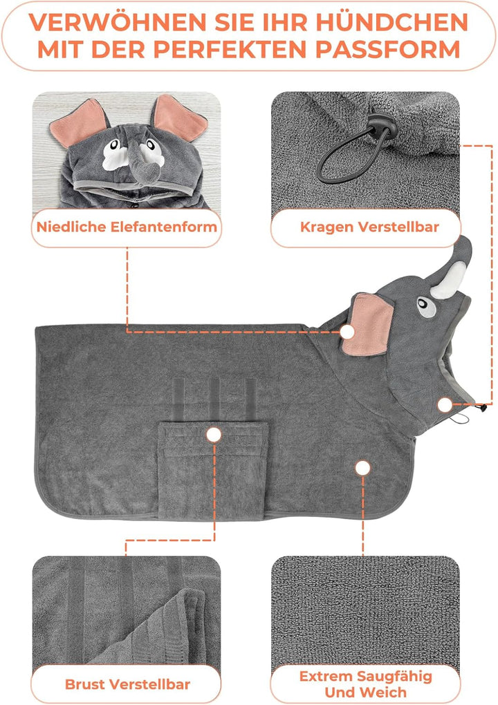 Hundebademantel Schnell Trocknend Badetuch aus Mikrofaser, Einstellbar Hundehandtuch mit Klettversch