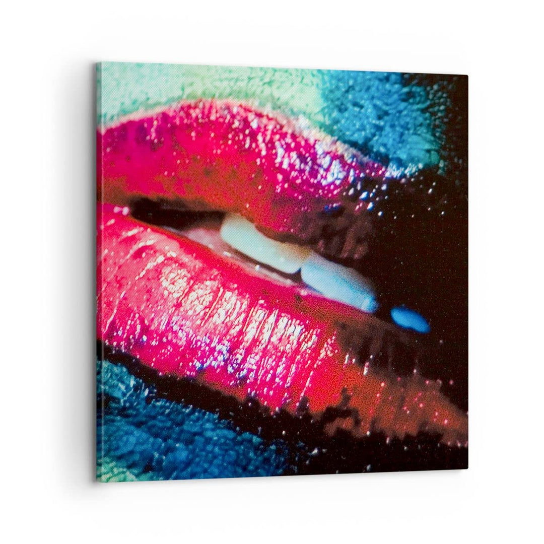 Bilder auf Leinwand Lippen Gesicht Frau Leinwandbild mit Rahmen 60x60cm Wandbilder Dekoration Wohnzi