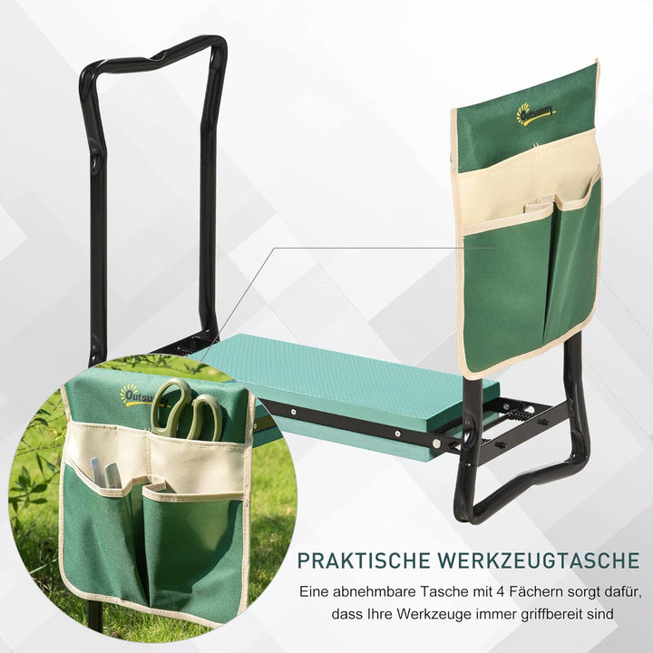 Outsunny Kniebank, Klappbarer Gartenhocker, 2-in-1, Kniehilfe, mit Werkzeugtasche, Eva-Schaumstoff,