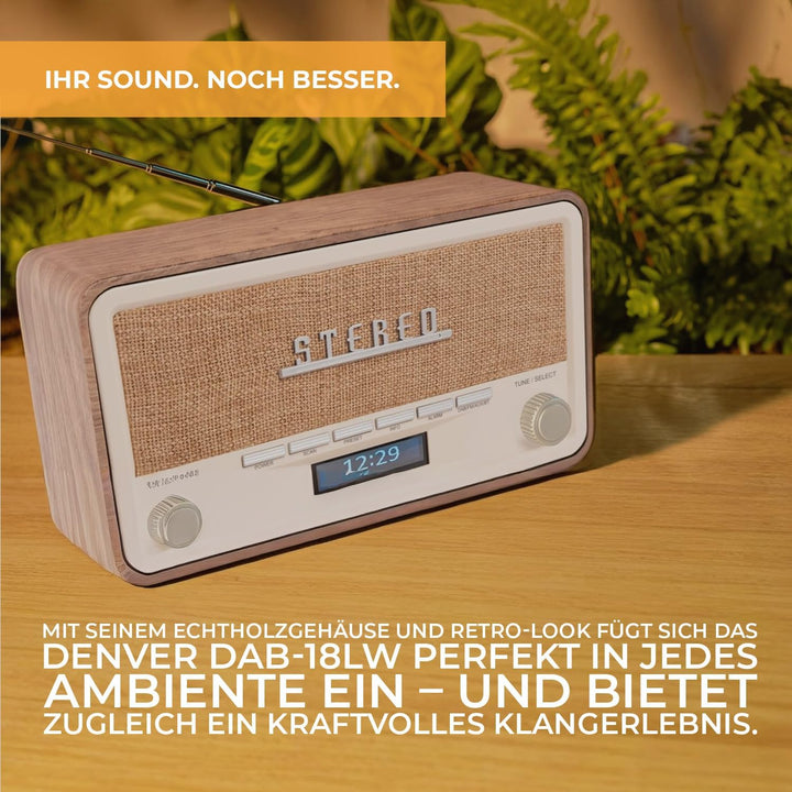 Denver Retro-Bluetooth-Radio, DAB-18 WH, Sport, Mehrfarbig (Mehrfarbig), Einheitsgrösse