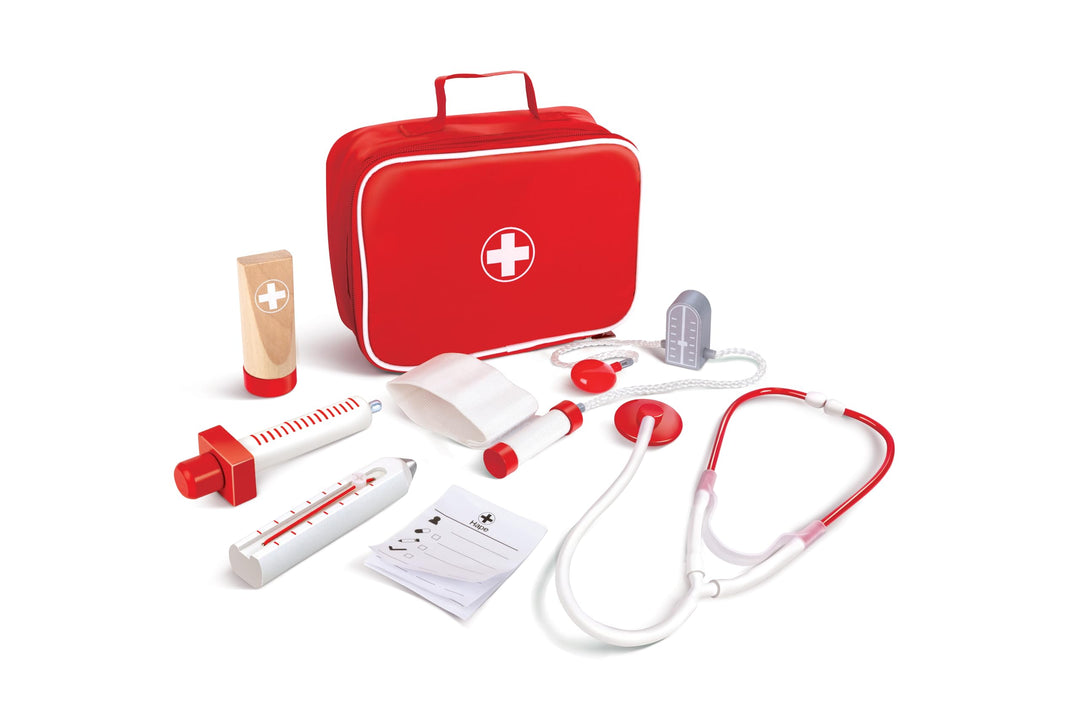 Hape Dein Doktorset Arztkoffer Rollenspiel-Set aus Holz ab 3 Jahren, Rot