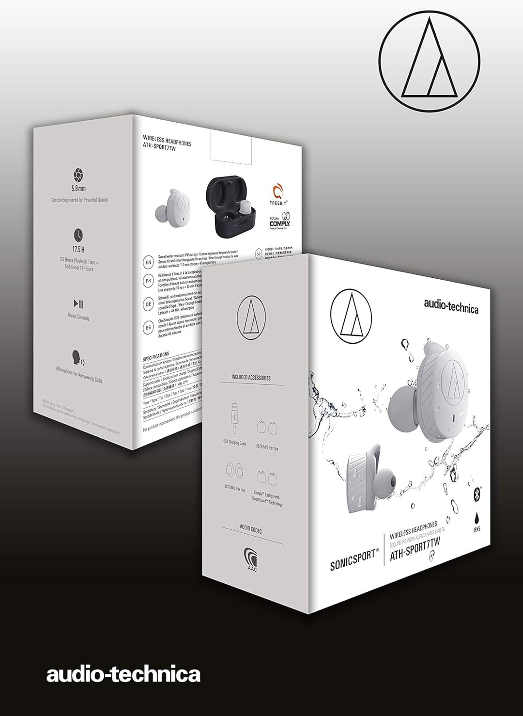 Audio-Technica ATH-SPORT7TW Wireless Sport-Kopfhörer - Grau, grau