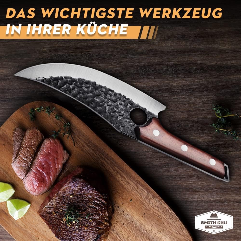SMITH CHU handgeschmiedetes Ausbeinmesser mit Lederscheide Professionelles Kochmesser Küchenmesser T