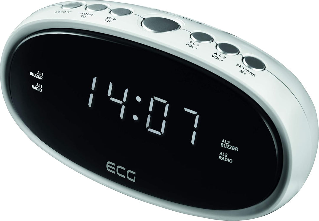 ECG RB 010 White Radiowecker – FM Tuner; 10 Vorwahlen; Digitale Uhr/Wecker; Wecken durch Radio/Wecke