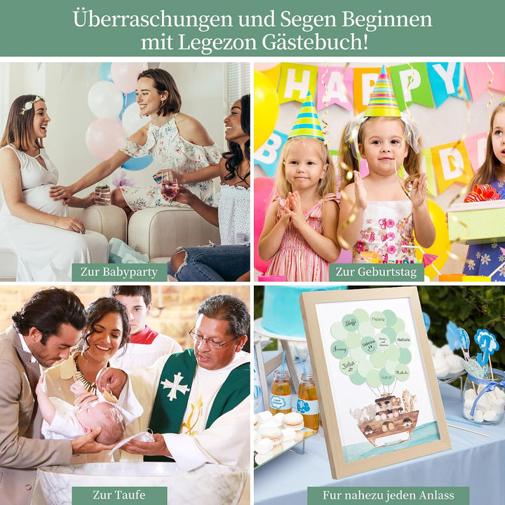 Legezon Gästebuch Babyparty mit Bilderrahmen, Arche Noah – Alternative zum Gästebuch für Taufe, Gebu