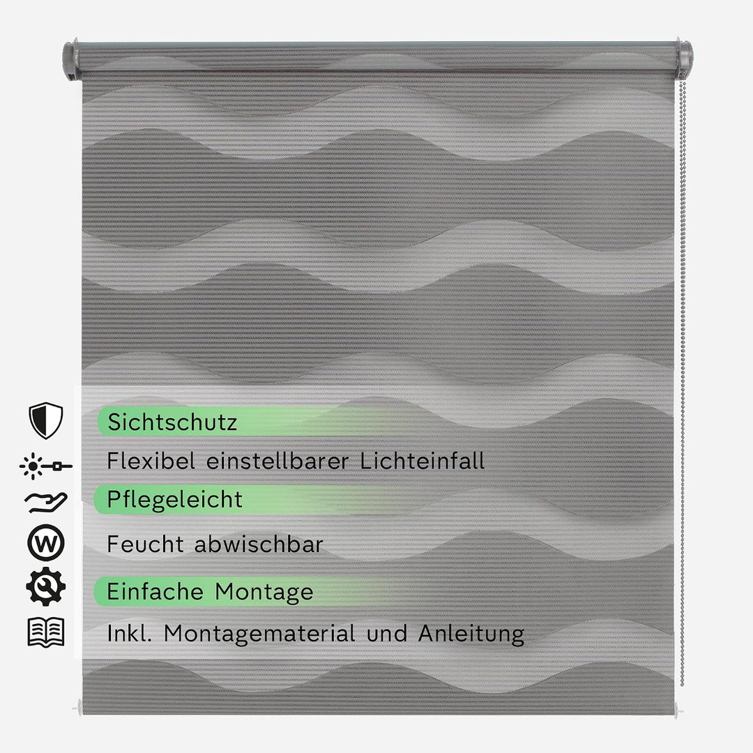 Rikmani Doppelrollo Fensterrollo Welle Klemmfixierung Duo-Rollo Zebrarollo Seitenzugrollo ohne Bohre
