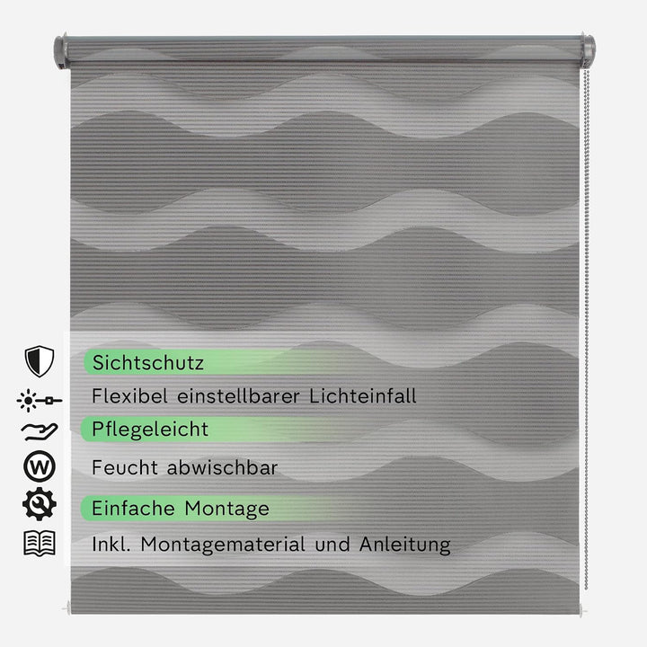 Rikmani Doppelrollo Fensterrollo Welle Klemmfixierung Duo-Rollo Zebrarollo Seitenzugrollo ohne Bohre