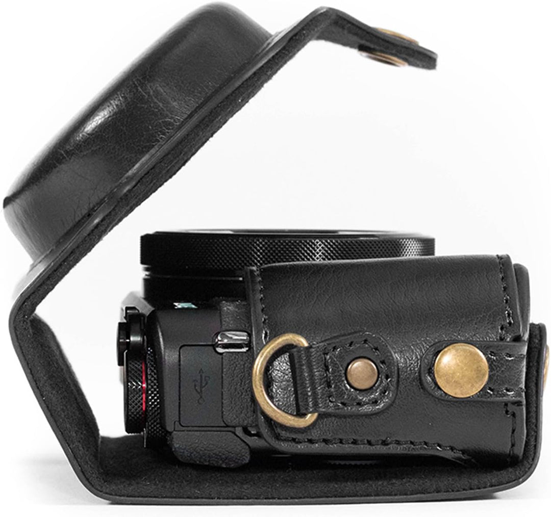MegaGear Leder Kameratasche für Canon PowerShot G7X Kamera (Schwarz), Schwarz