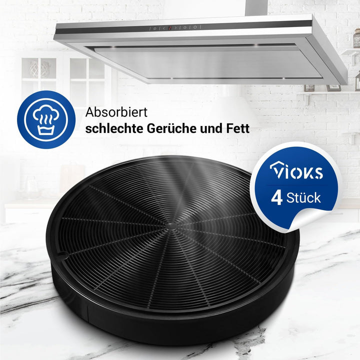 VIOKS 4x Filter Rund Aktivkohlefilter Dunstabzugshaube Ersatz für AEG Electrolux 902980046/4 9029793