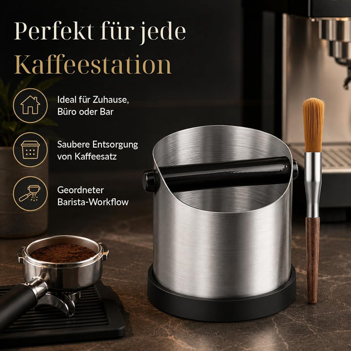 Abklopfbehälter für Siebträger 700 ml Edelstahl, Knock Box Espresso mit abnehmbarer Metall-Klopfstan