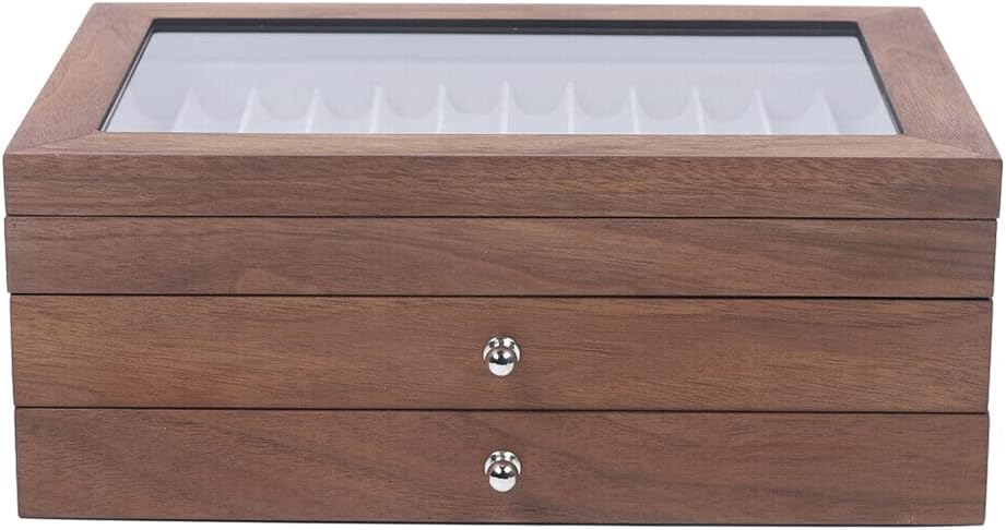 WindWilder Stifthalterbox mit vitrine für 34 Stifte, Nussbaum Holzstifte Pen Display Box mit Anzeige