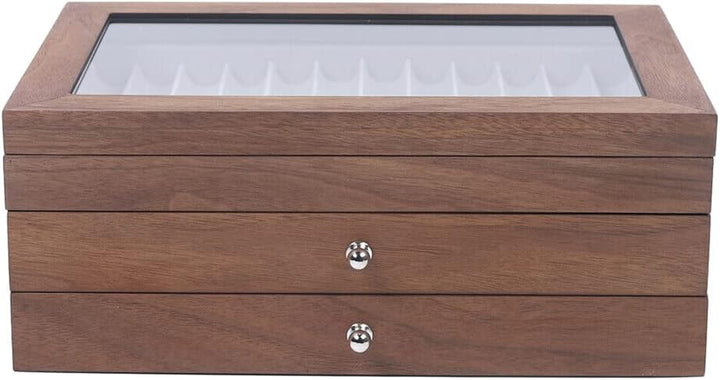 WindWilder Stifthalterbox mit vitrine für 34 Stifte, Nussbaum Holzstifte Pen Display Box mit Anzeige