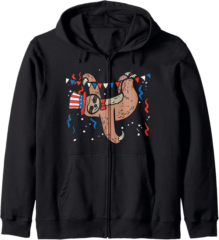 Hanging Sloth American Flag USA 4th Of July Fourth Animal Kapuzenjacke