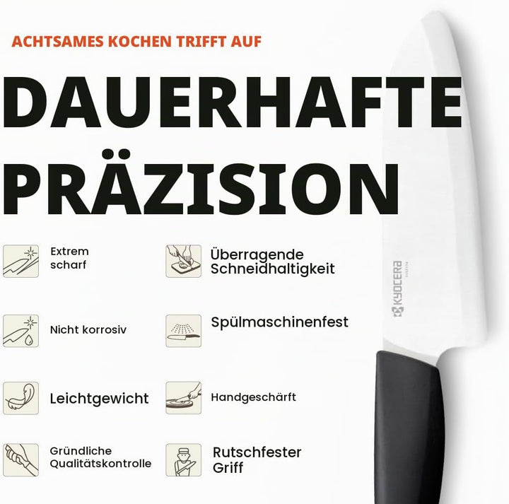 Kyocera Santoku Messer aus bruchfesterer, korrosionsfreier Zirkonia-Hochleistungskeramik (Z206). Ext