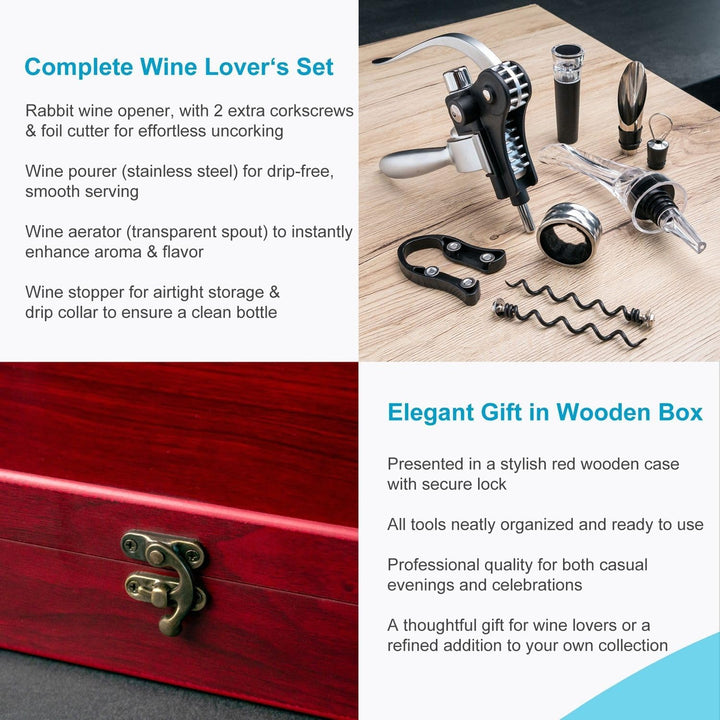 Intirilife Hebel-Korkenzieher Set – Premium Weinöffner mit Folienschneider, Ausgiesser/Belüfter, Vak