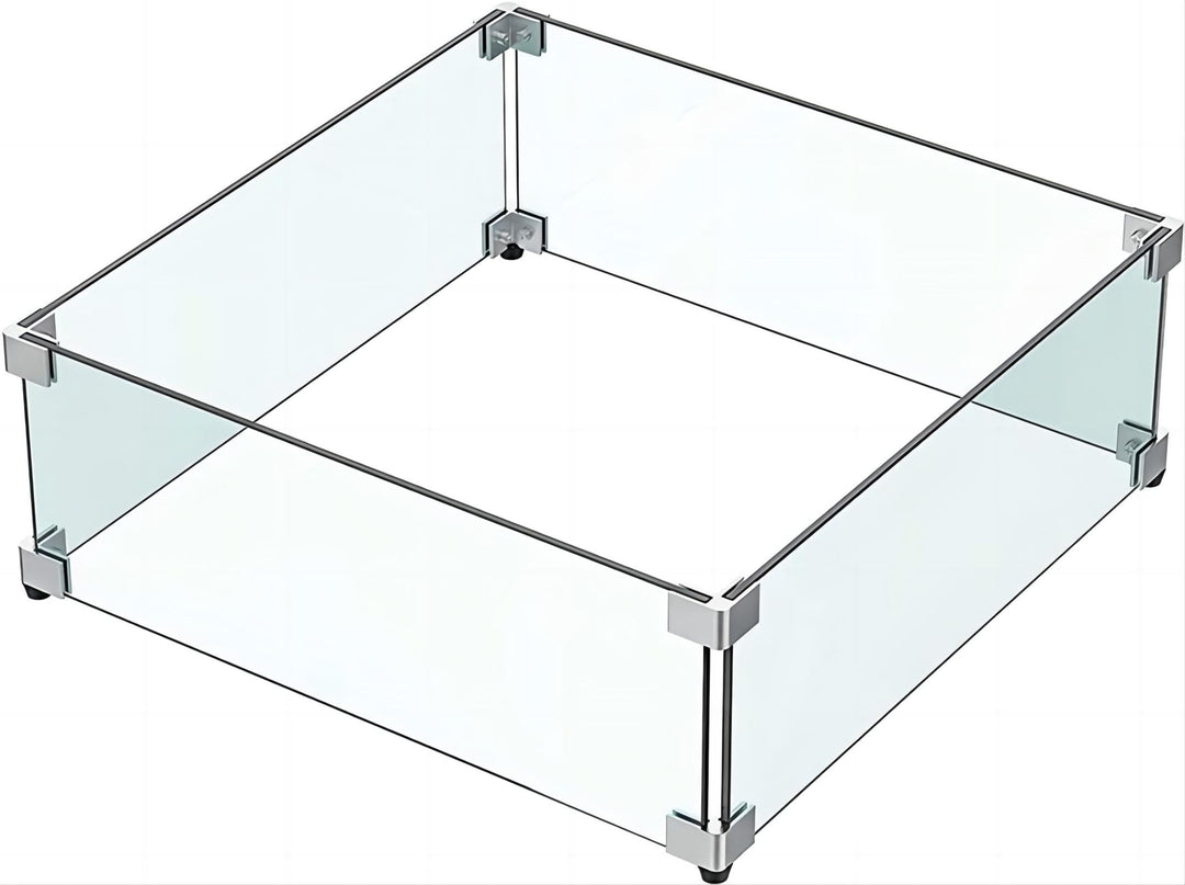 MESIDA 36 x 36 x 15 cm Feuerstelle, Glas-Windschutz, gehärtetes Glas, Feuerstelle, Tischschild, dick