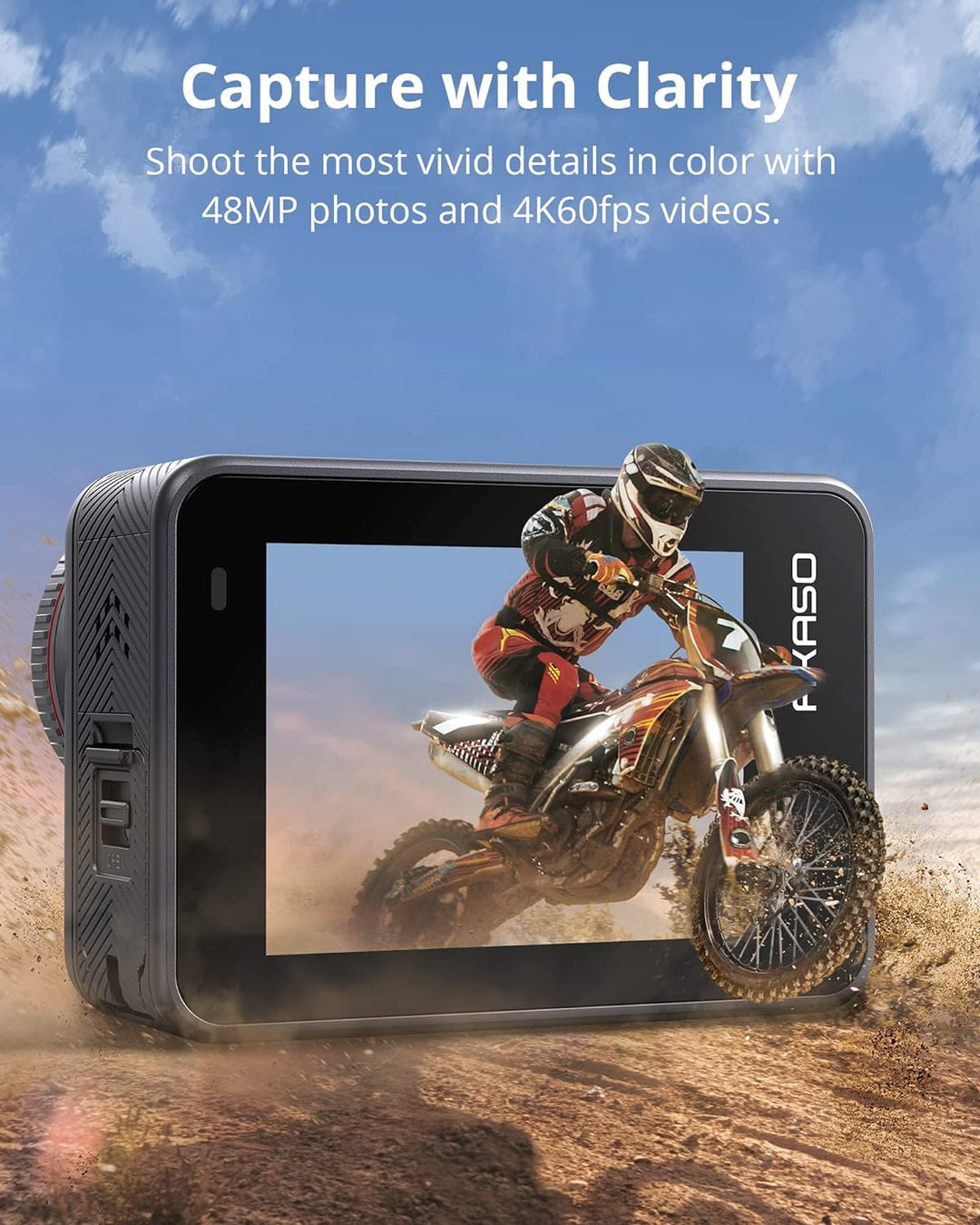 AKASO Action Cam 4K60FPS 48MP WiFi Unterwasserkamera mit SuperSmooth Stabilisierung, Touchscreen, 15