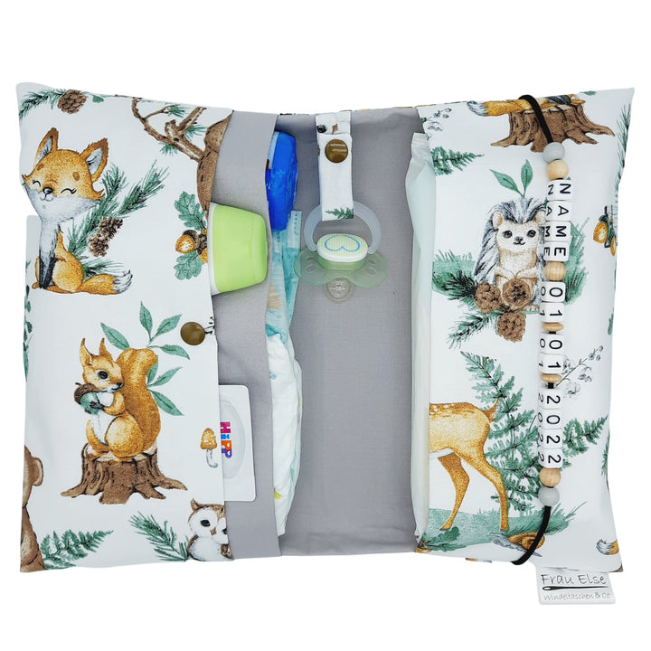 Grosse Windeltasche XXL mit Name Wickeltasche Waldtiere Fuchs Reh