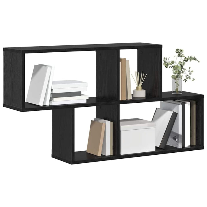 vidaXL Wandregal mit Regal Wandmontiert Schwarz Holzwerkstoff, Büro, modernes rechteckiges Wandregal