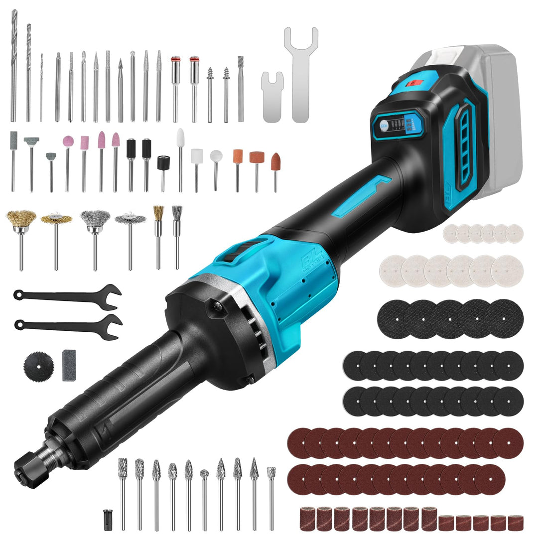 Akku Geradschleifer Kompatibel mit Makita 18V, Brushless Professional Stabschleifer mit 128PCS Zubeh