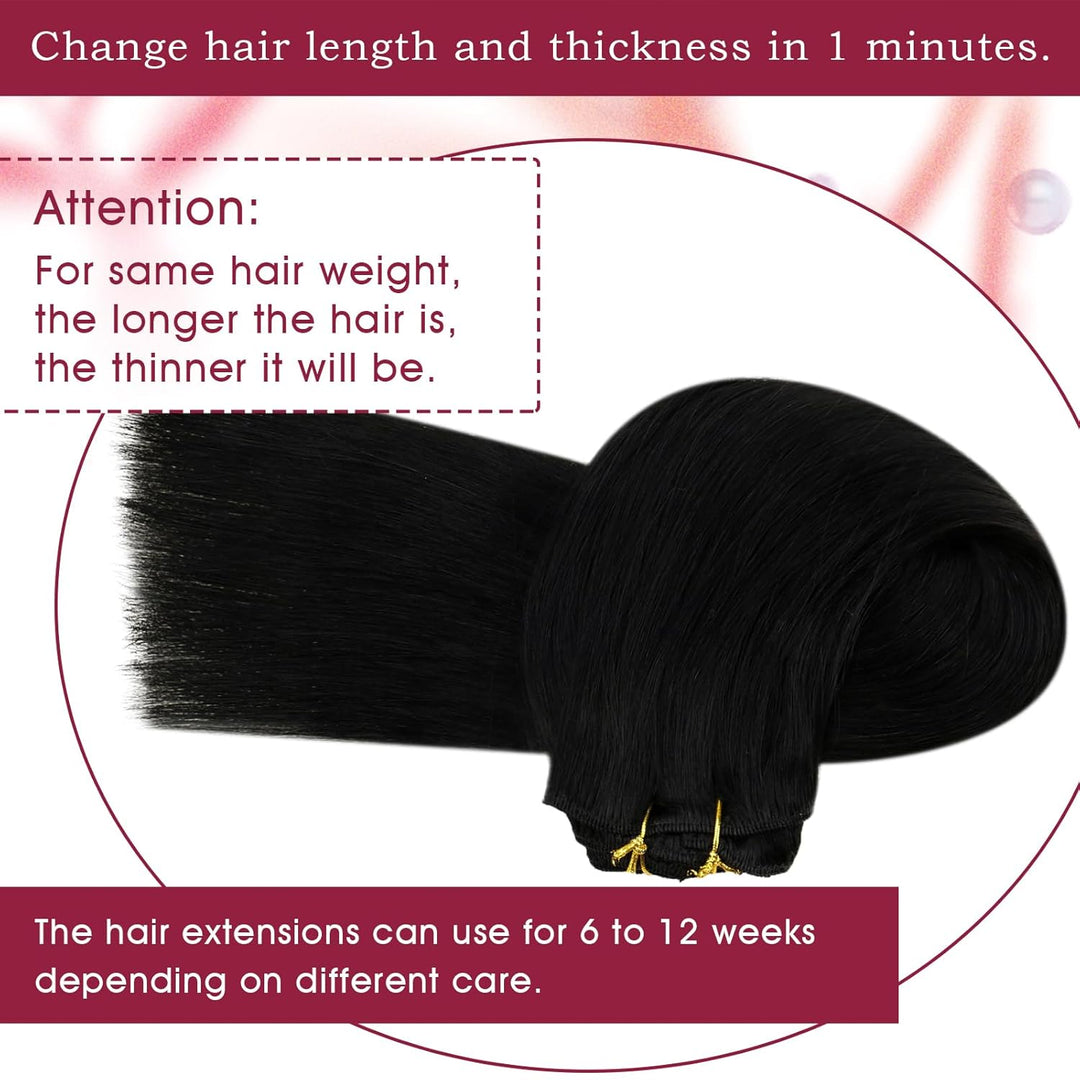 Vivien Extensions Echthaar Clip in Schwarz 30 cm Remy Echthaar Clip in Extensions Tiefschwarz Invisi
